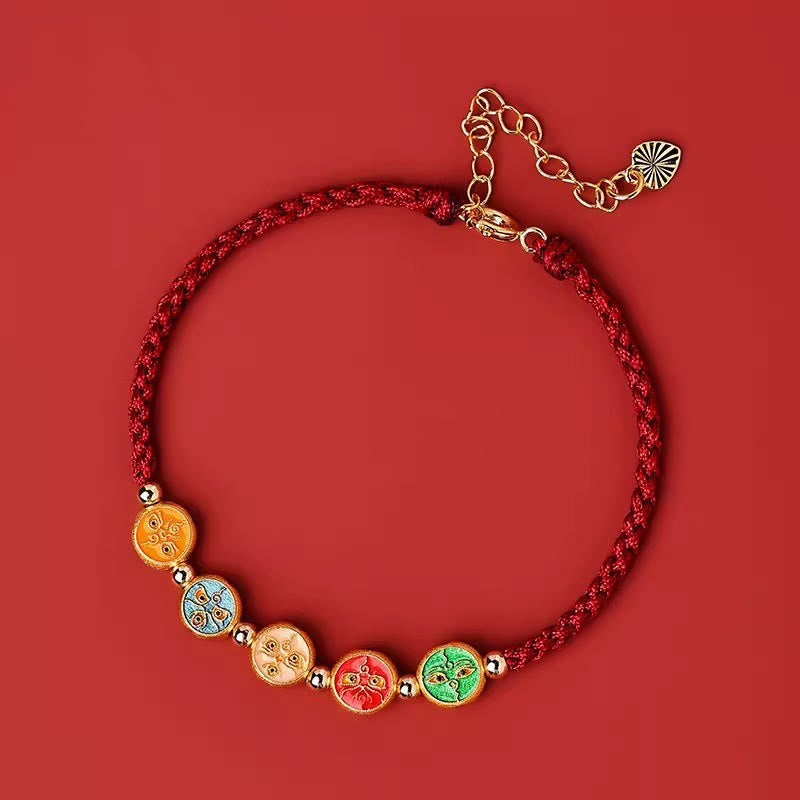 925 Sterling Silver Red String Bracelet | Five Ways God of Wealth Protection