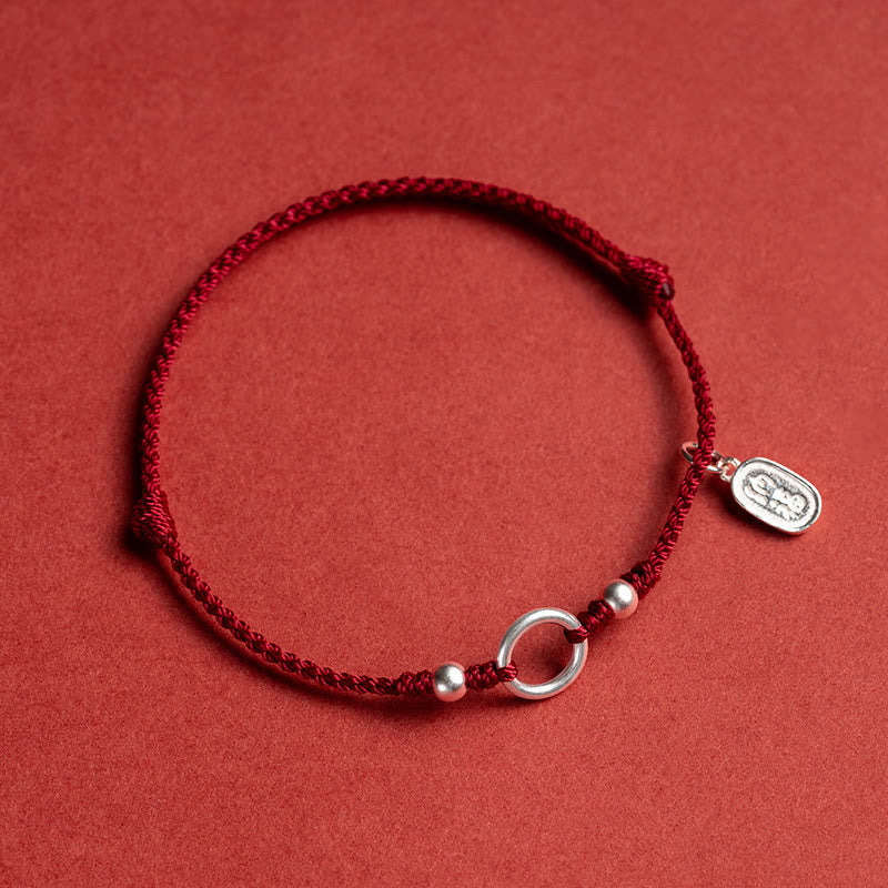 925 Sterling Silver Red String Bracelet with Peace Joy Lotus Buckle