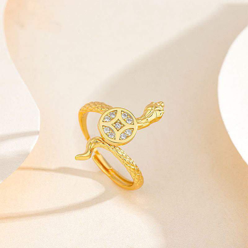 925 Sterling Silver Snake Copper Coin Ring