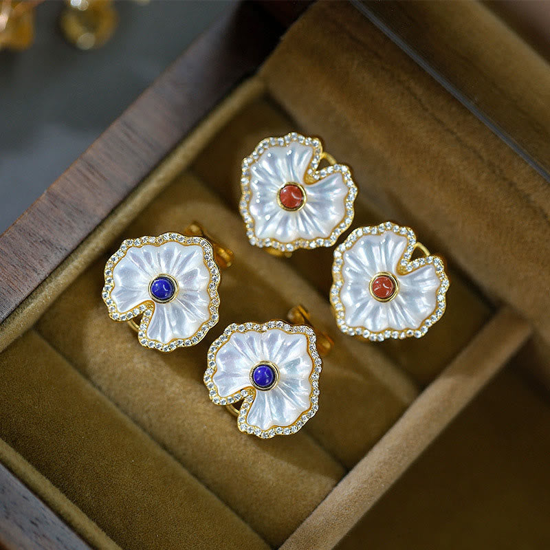 925 Sterling Silver Spiritual Necklace Set with Tridacna Red Agate Lazurite