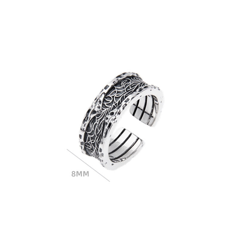 925 Sterling Silver Tang Dynasty Flower Luck Adjustable Ring