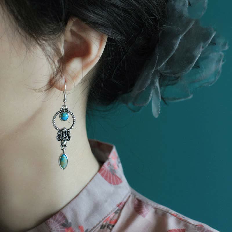 925 Sterling Silver Turquoise Balance Drop Dangle Earrings