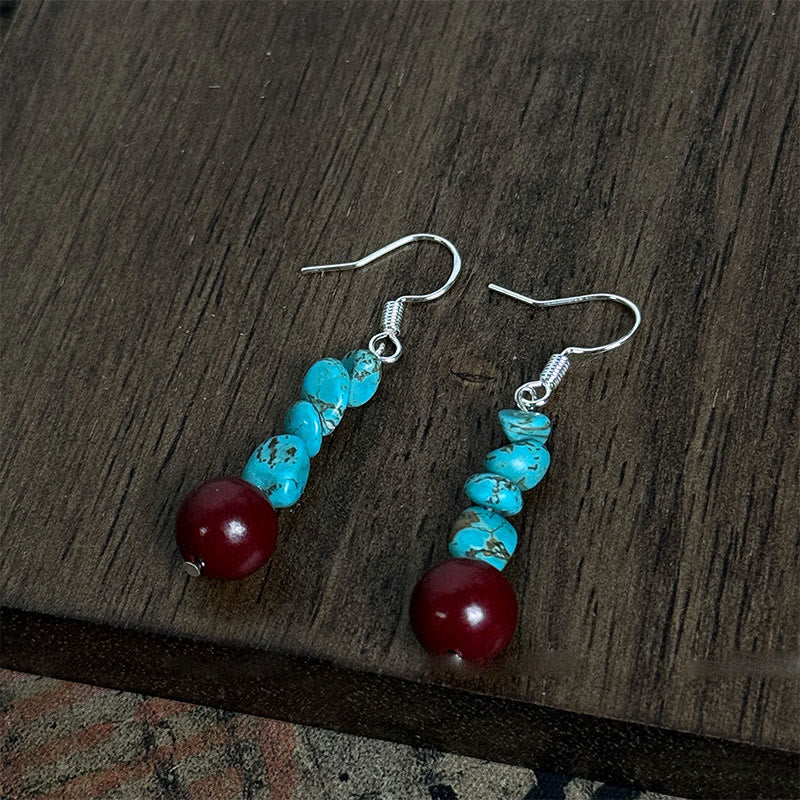 925 Sterling Silver Turquoise Cinnabar Protection Earrings