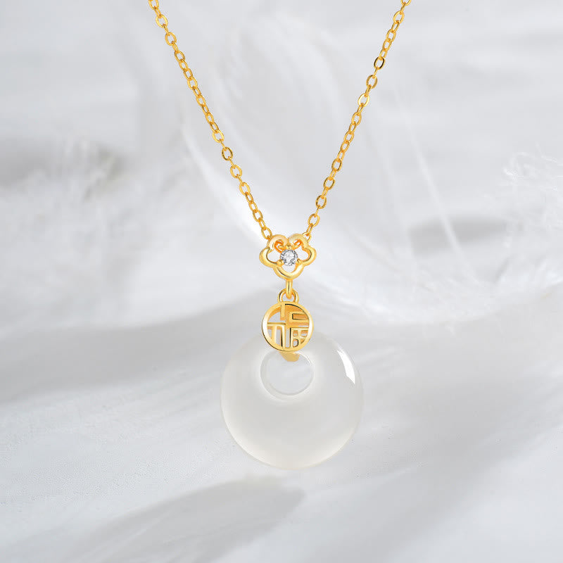 925 Sterling Silver White Agate Fu Character Luck Necklace