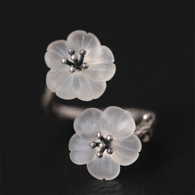 925 Sterling Silver White Crystal Double Plum Protection Ring