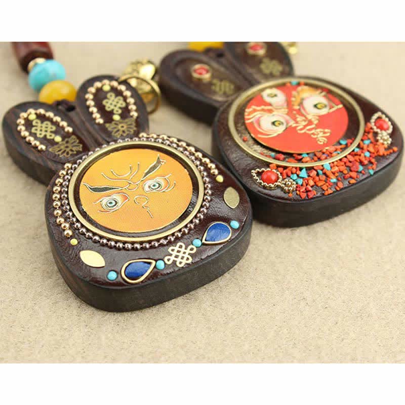 Ebony Five God of Wealth Thangka Key Chain Spiritual Jewelry