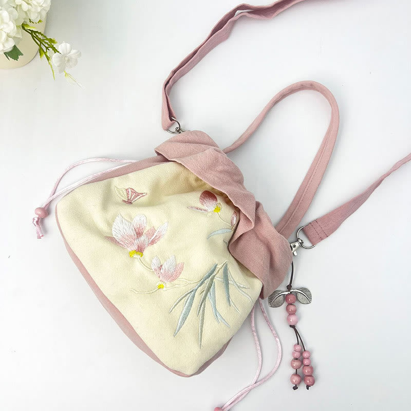 Cotton Linen Tote Bag with Spiritual Lotus Embroidery 20cm
