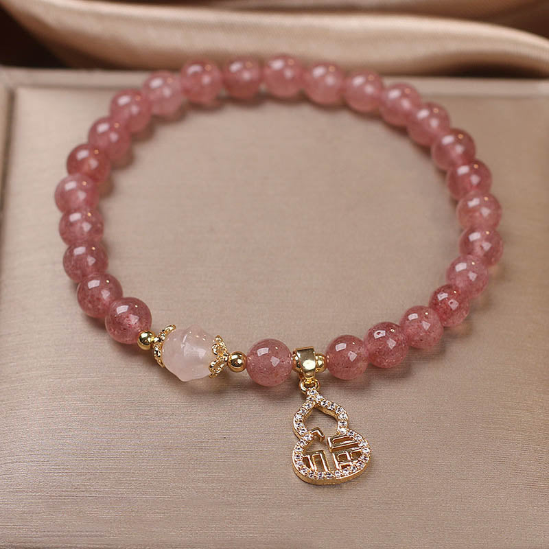 Strawberry Quartz Positive Energy Bracelet with Fu Charm