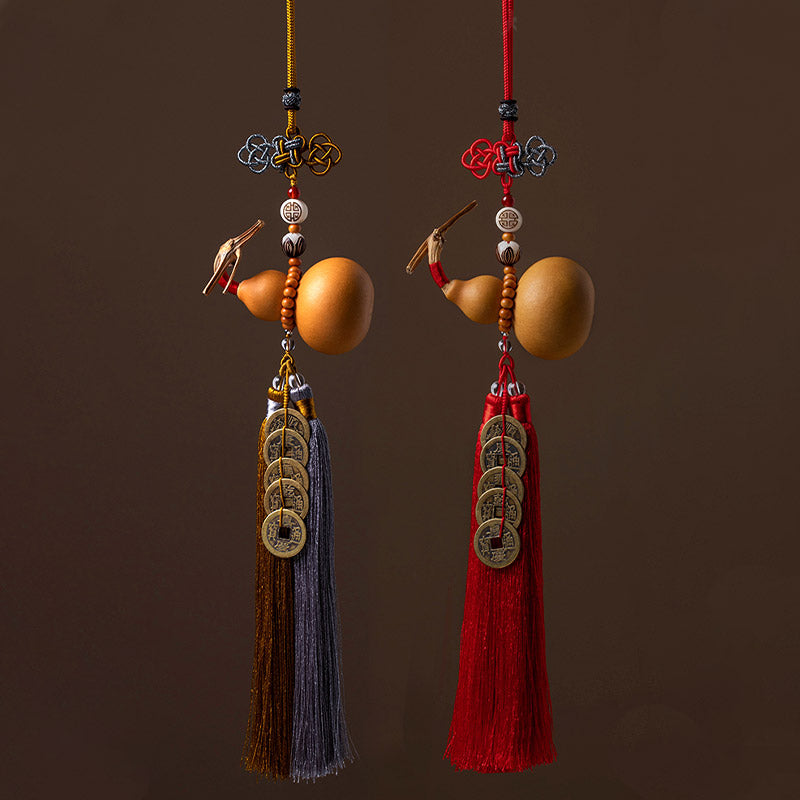 Feng Shui Five Emperor Coins Gourd Tassels 41cm Decoration