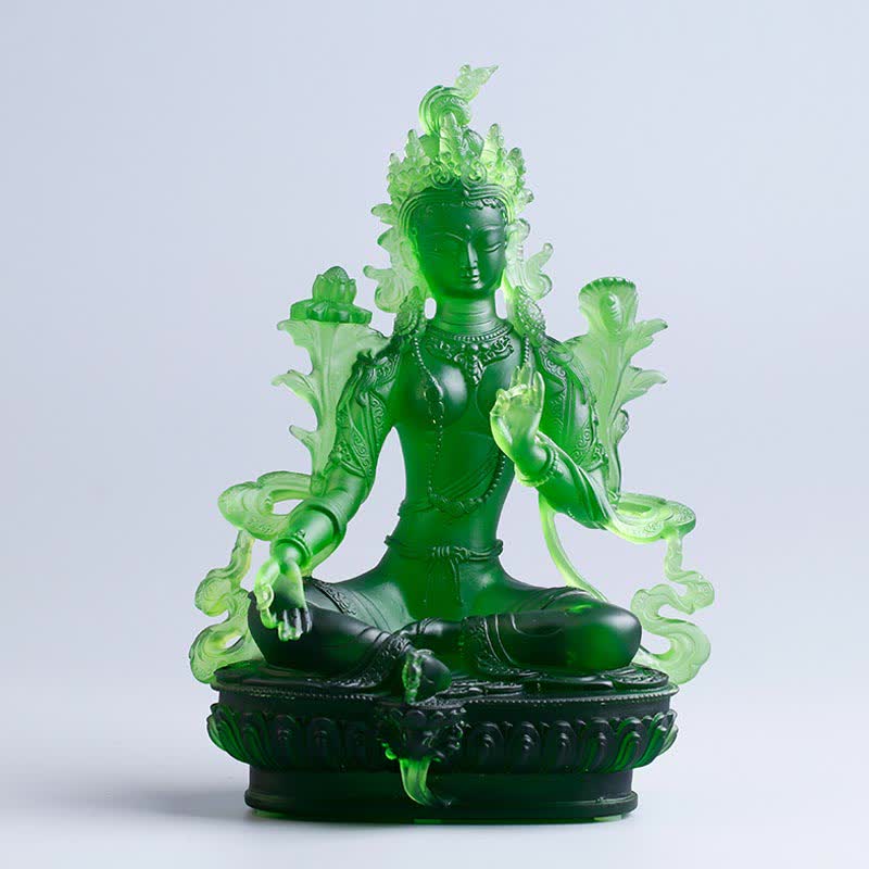 Handmade Liuli Green Tara Buddha Statue | Protection Decor