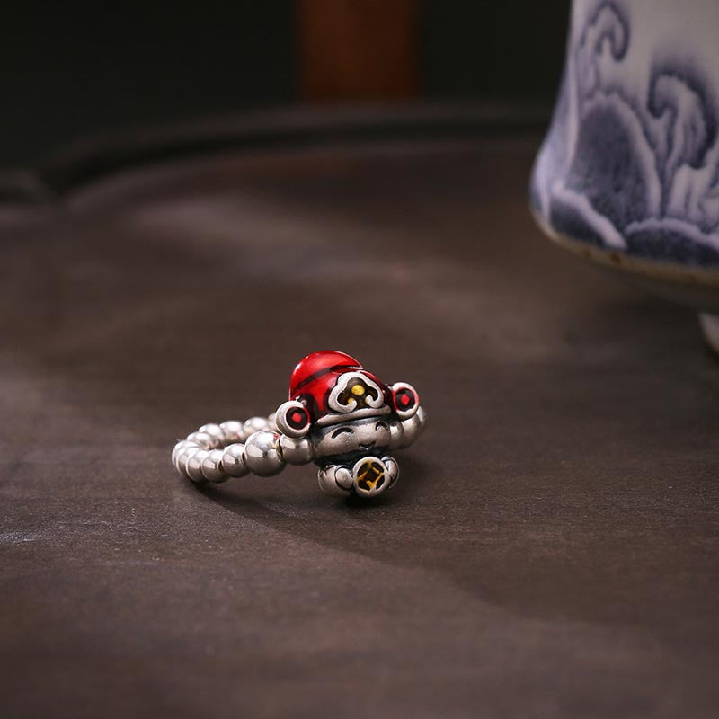 925 Sterling Silver God Of Wealth Protection Ring 53-54mm