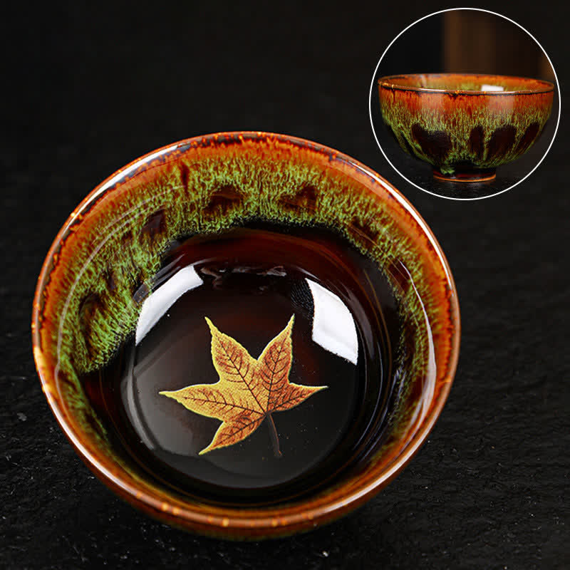 Colorful Maple Leaf Ceramic Teacup 110ml for Cozy Tea