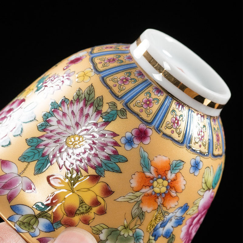 Peony Ceramic Gaiwan Sancai Teacup 9.5cm Meditation