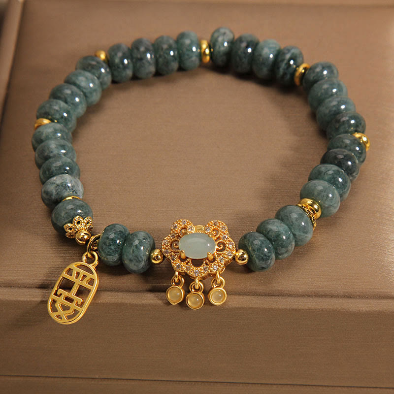 8mm Jade Chinese Lock Charm Bracelet for Prosperity