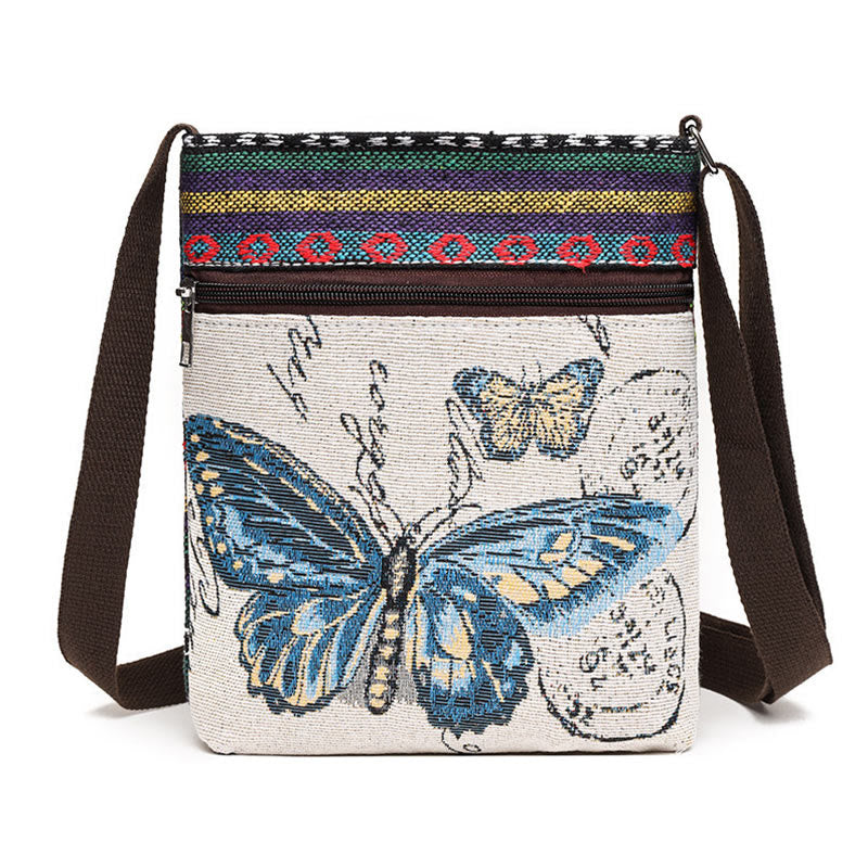 Elephant Butterfly Embroidered Spiritual Canvas Tote Bag