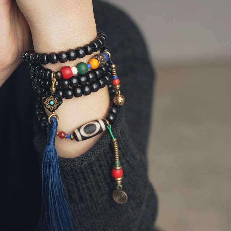 108 Beads Ebony Wood Balance Mala Bracelet for Meditation