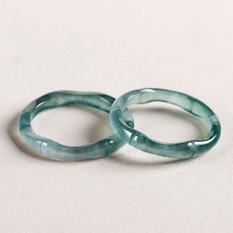 Natural Jade Prosperity Ring | Bamboo Design, 15-20mm