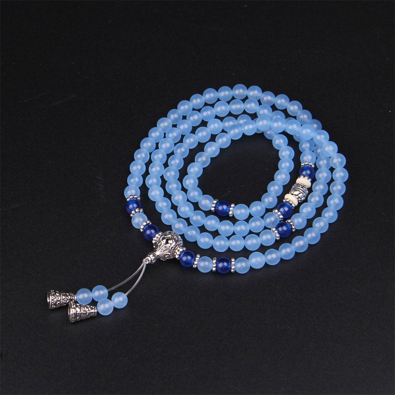108 Beads Blue Crystal Gemstone Mala Bracelet 6mm Healing