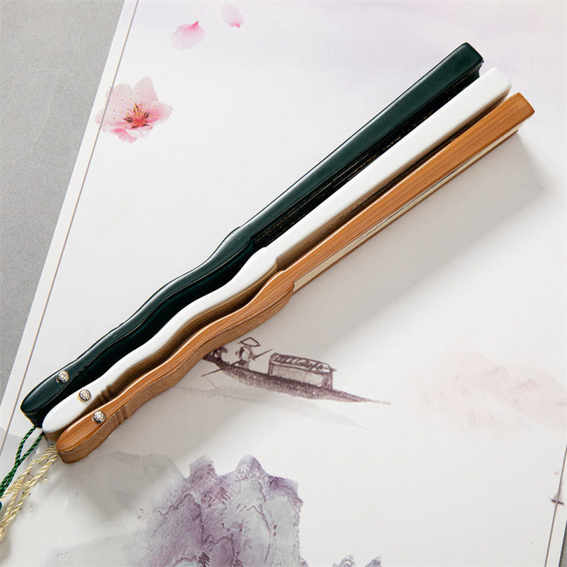 22cm Chinese Folding Silk Bamboo Fan with White Crane Design