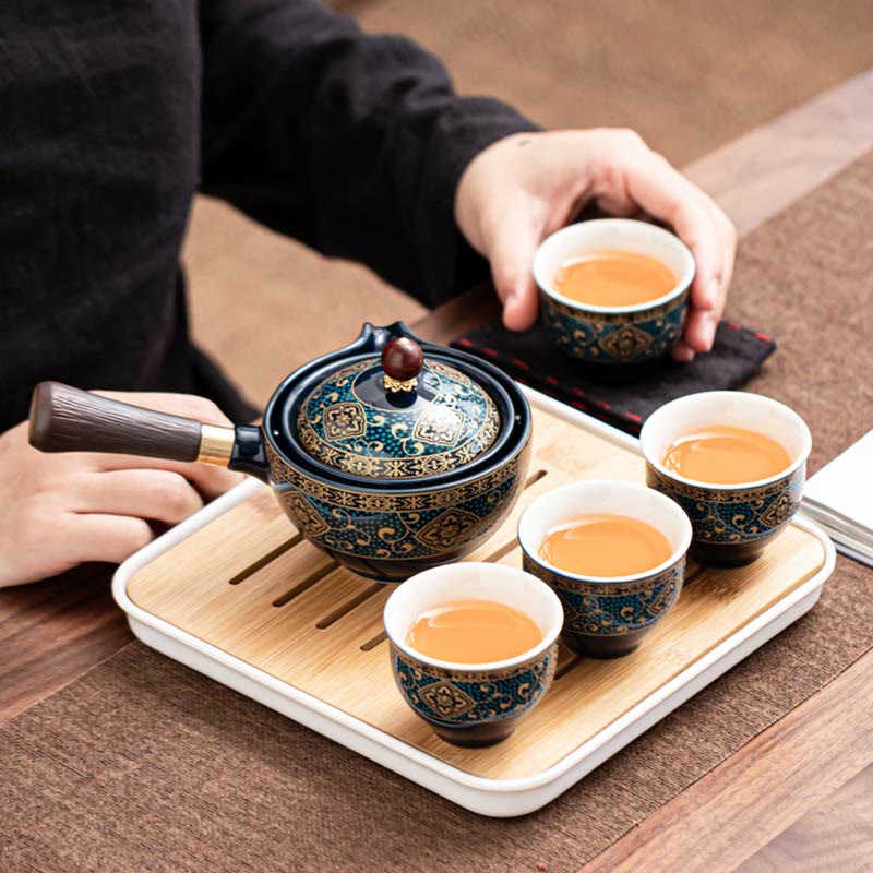 Ceramic Chinese Gongfu Teapot Set with Portable Gift Bag