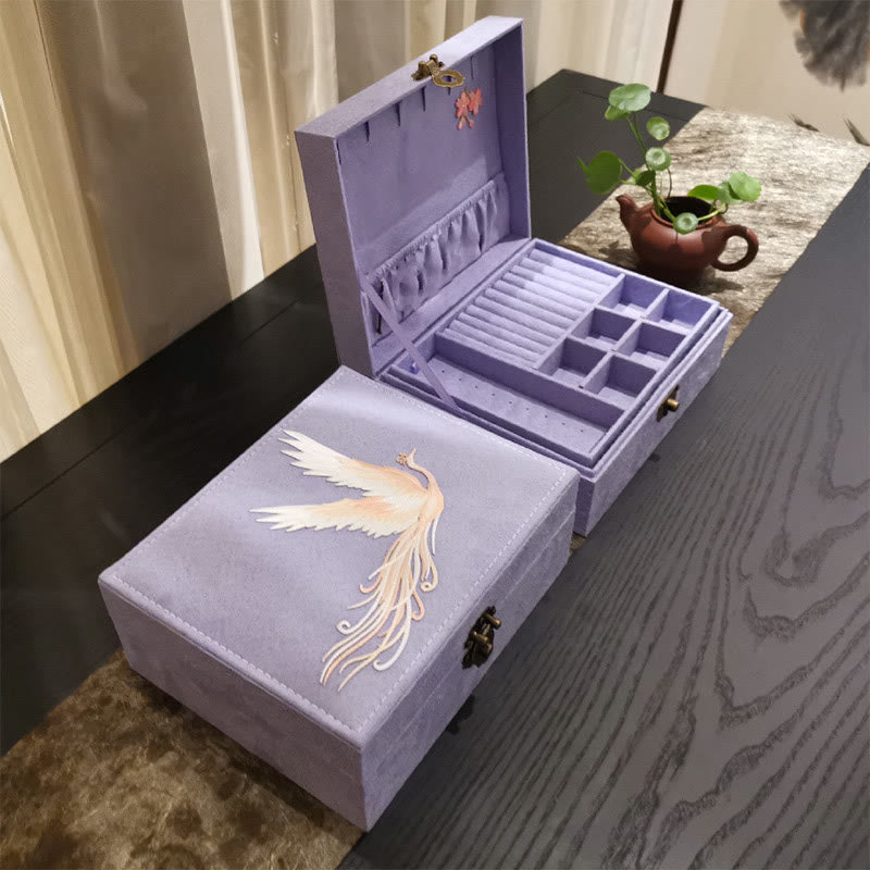 Two-Layer Purple Phoenix Flannel Jewelry Box Organizer