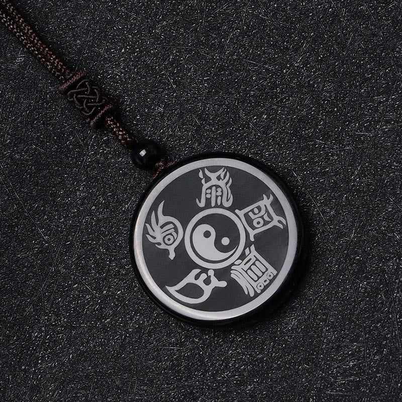 Black Obsidian Taoism Yin Yang Necklace for Purification