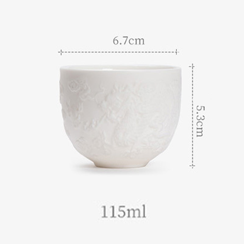 Dragon Phoenix White Porcelain Zen Decor Teacup 115ml