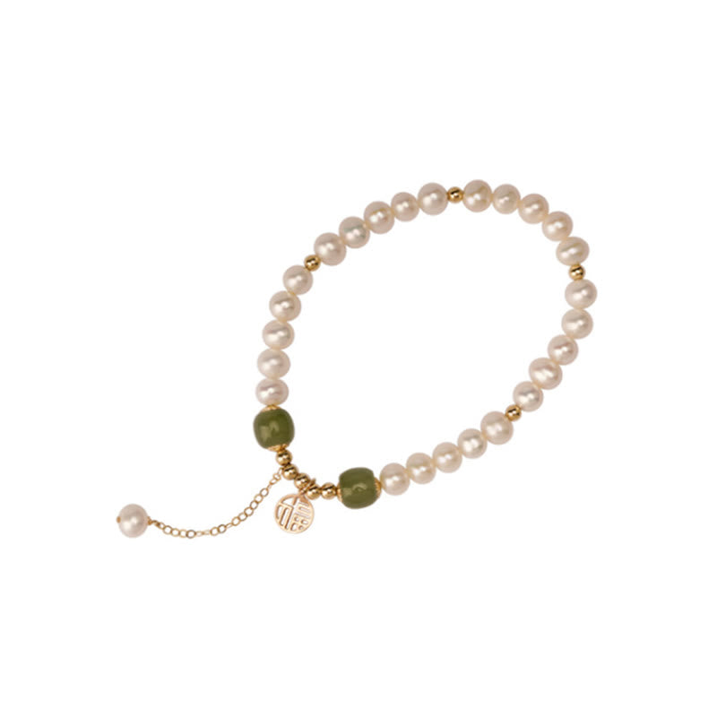 Hetian Jade Pearl Bead Bracelet for Happiness & Wisdom
