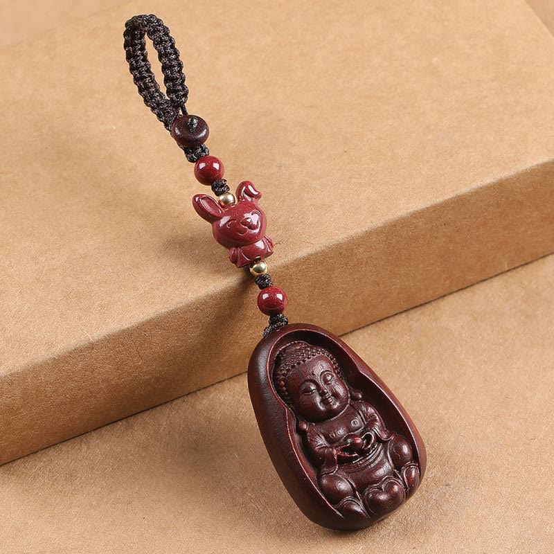 Small Leaf Red Sandalwood Chinese Zodiac Protection Key Chain