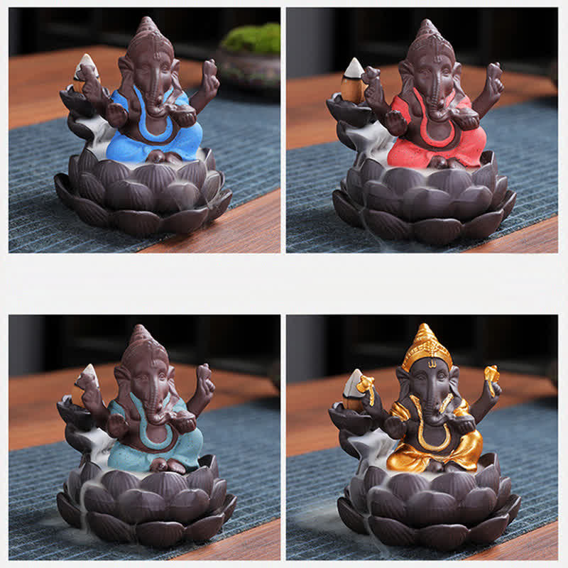 Ganesh Elephant Purple Clay Backflow Incense Burner