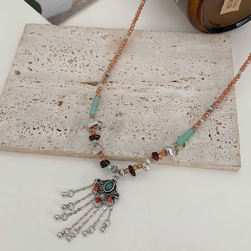 Copper Spiritual Necklace | Crystal Tassel Pendant for Luck