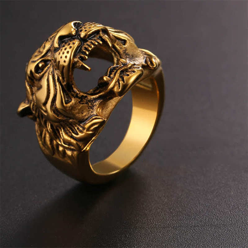 Titanium Steel Tiger Head Ring for Balance and Calm Energy