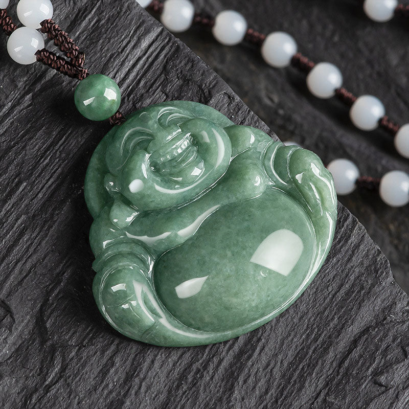 Laughing Buddha Cyan Jade Harmony Necklace