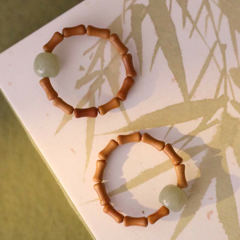 Adjustable Hetian Jade Prosperity Bamboo Luck Ring