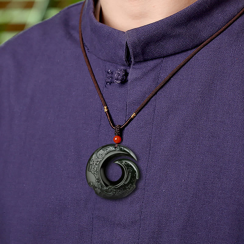 Unisex Hetian Cyan Jade Success Necklace - One's Luck Improves