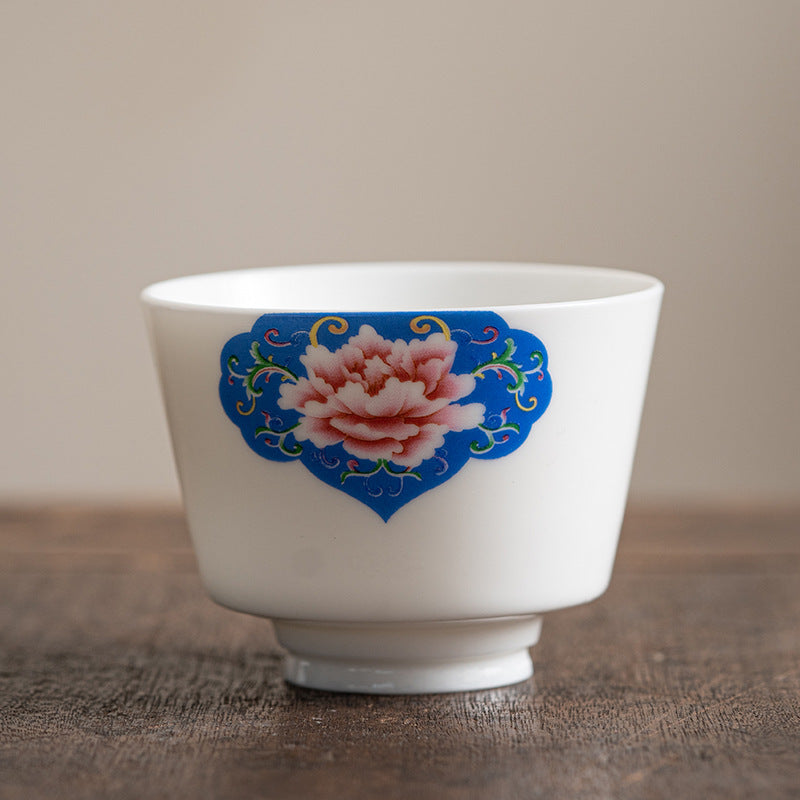 Zen Ceramic Teacup with Lotus Flower and Mountain Design 100ml
