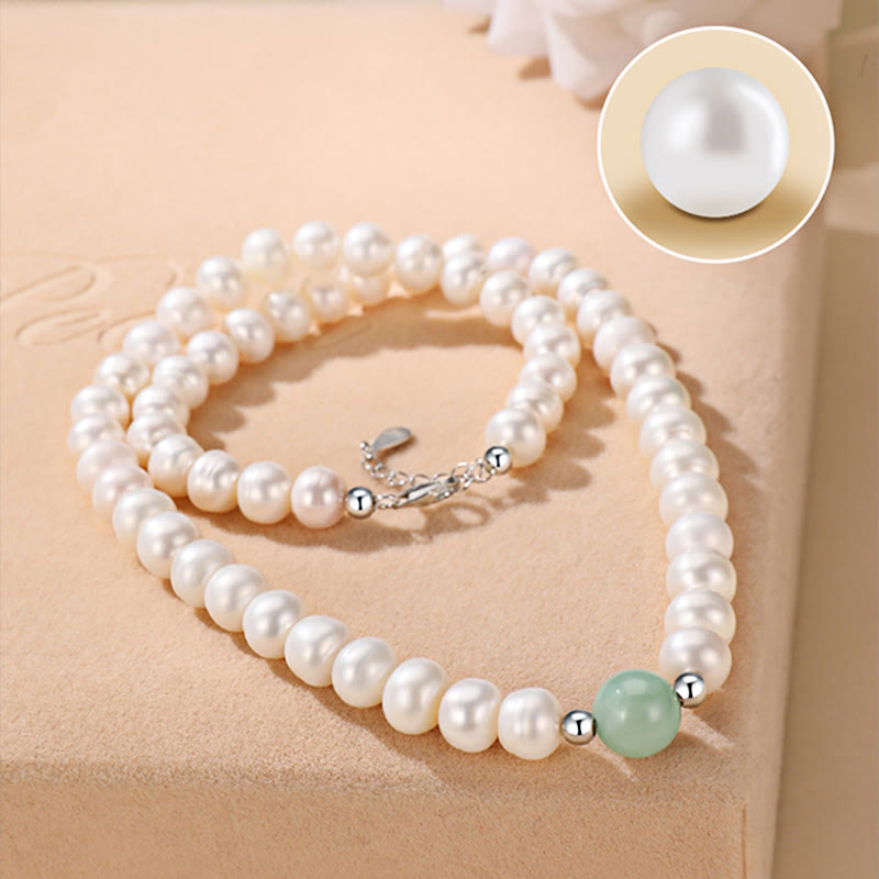 925 Sterling Silver Pearl Jewelry Set with Necklace Bracelet Earrings
