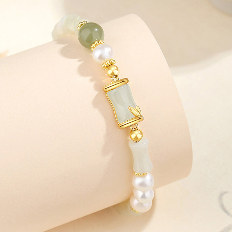 Hetian White Jade Bracelet | Sterling Silver Bamboo Luck Blessing