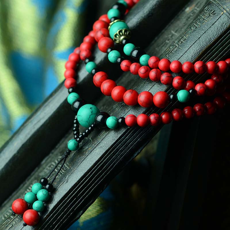 Unisex Turquoise Black Onyx Red Turquoise Protection Bracelet