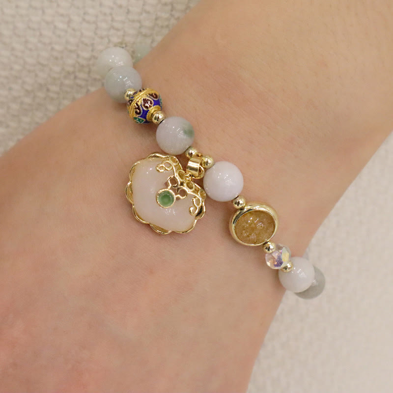 Strawberry Quartz Healing Bracelet with Chinese Lock Charm