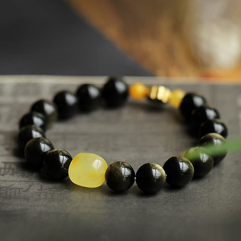 10mm Gold Sheen Obsidian Chinese Zodiac Protection Bracelet