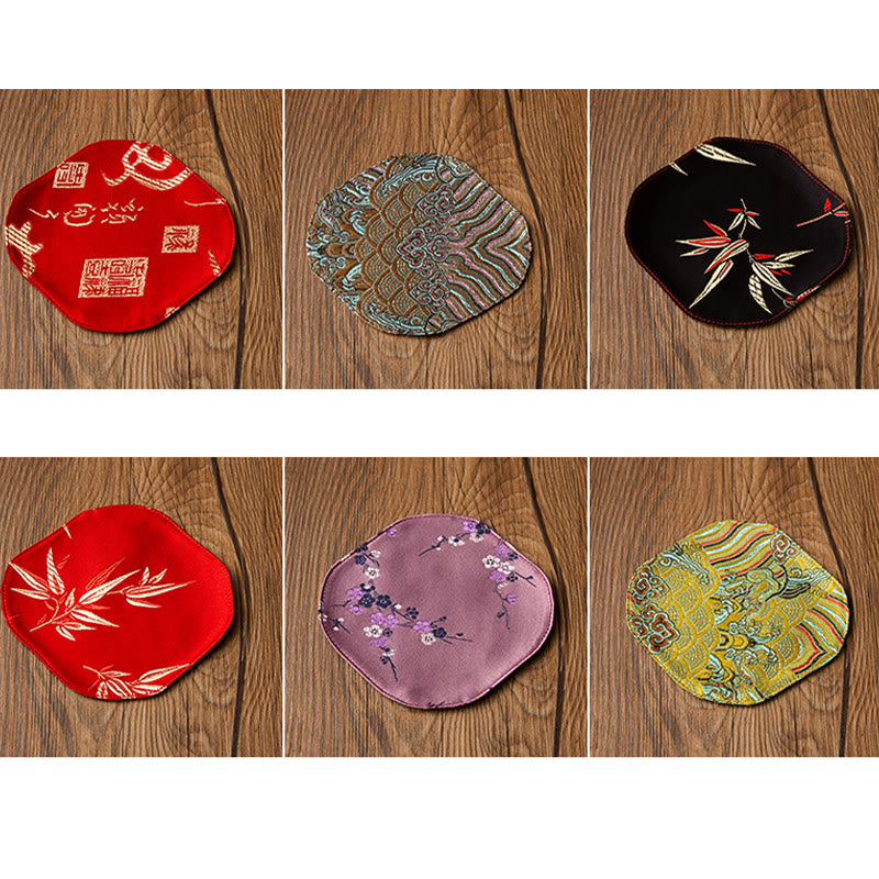 Sea Wave Bamboo Plum Blossom Brocade Tea Mat 48x22cm Zen Decor