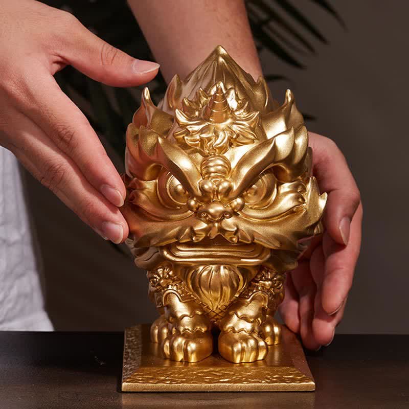 Gold Lion Statue Spiritual Strength Resin Sculpture