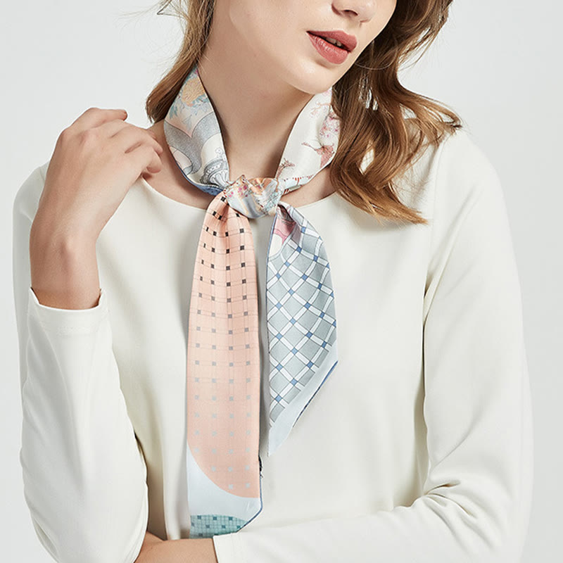 6cm x 125cm Mulberry Silk Twilly Scarf | Dunhuang Frescoes Sunset Pattern