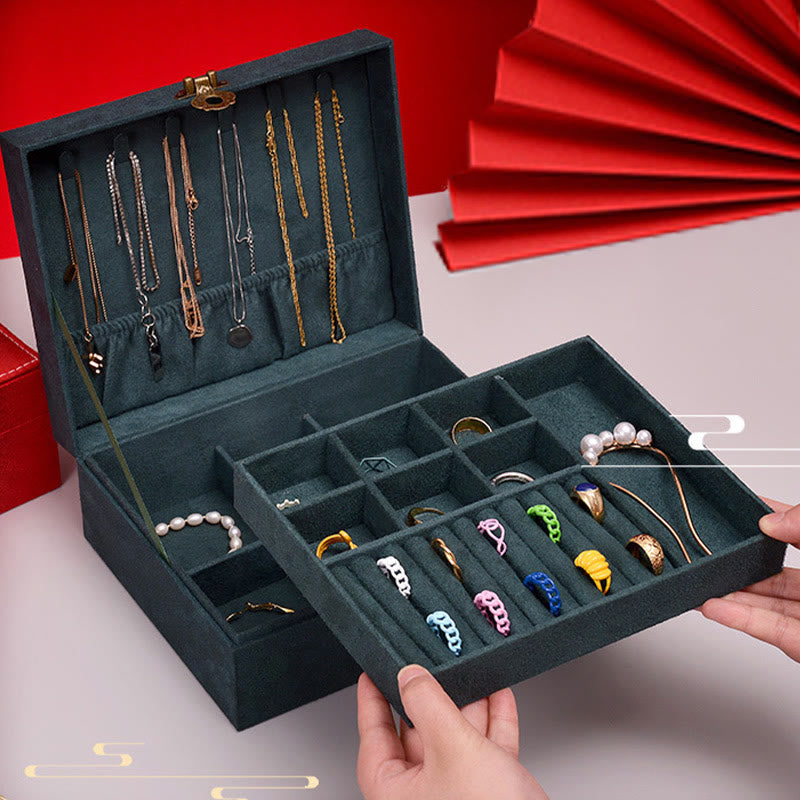 Two-Layer Flannel Jewelry Box with Lock for Zen Decor