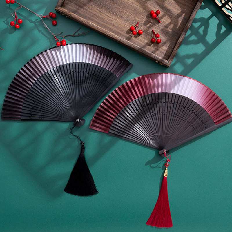 Handheld Gradient Bamboo Folding Fan for Spiritual Decor