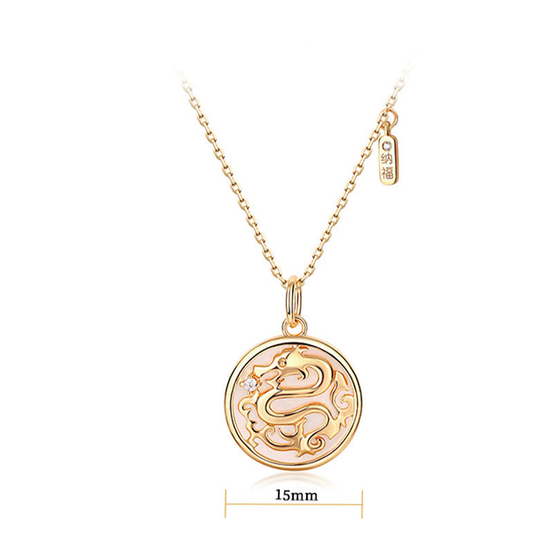 925 Sterling Silver Dragon Necklace with Tridacna & Fu Char