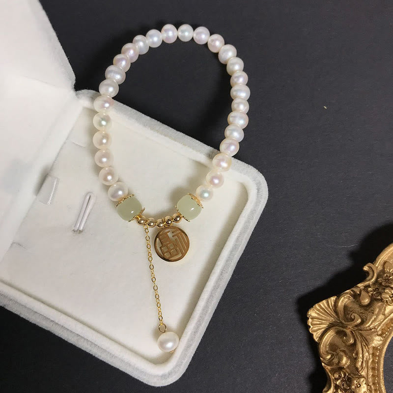 Hetian Jade Pearl Bead Bracelet for Happiness & Wisdom