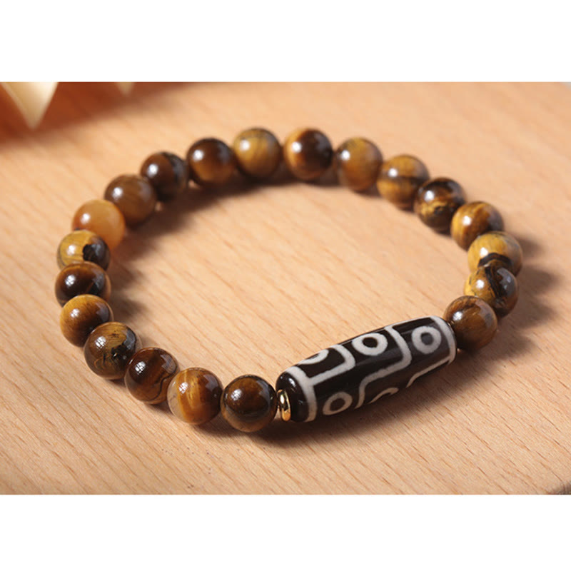 Tiger Eye Protection Bracelet with Nine-Eye Dzi and Tourmaline Beads