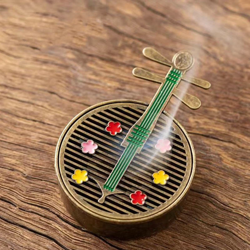 Small Mini Copper Alloy Gourd Fan Pipa Incense Burner